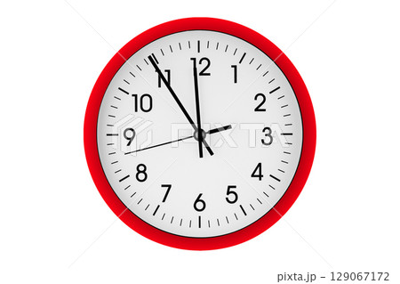 Red watch, wall clock 11 hours 45 minutes on isolated or white background 129067172