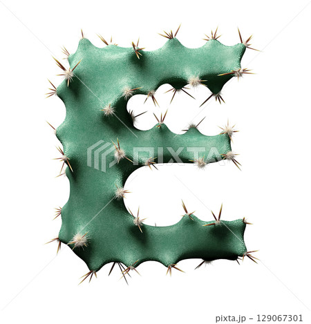 Creative Cactus-Inspired Letter E Design with Green Texture and Spikes Creative Cactus-Inspired Letter E Design with Green Texture and Spikes 129067301