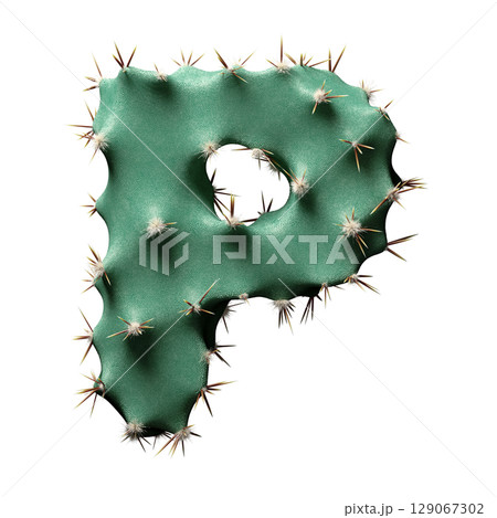 Creative Cactus-Inspired Letter P Design with Green Texture and Spikes 129067302