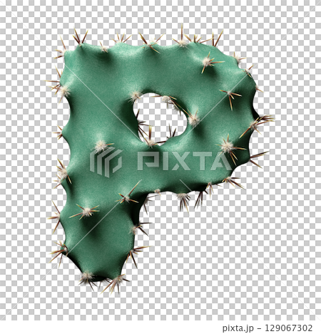 Creative Cactus-Inspired Letter P Design with Green Texture and Spikes 129067302