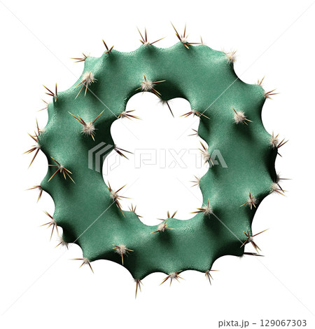 Creative Cactus-Inspired Letter O Design with Green Texture and Spikes 129067303