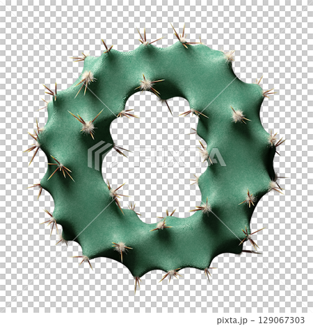 Creative Cactus-Inspired Letter O Design with Green Texture and Spikes 129067303