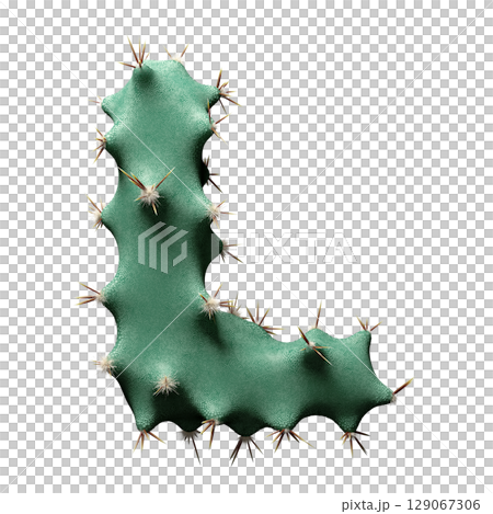 Creative Cactus-Inspired Letter L Design with Green Texture and Spikes 129067306