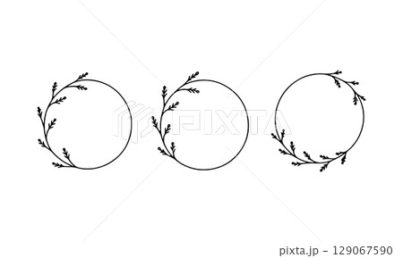 Small Botanical Wreath Trio. A minimal set of three thin circular frames with curved twigs and small leaves. 129067590