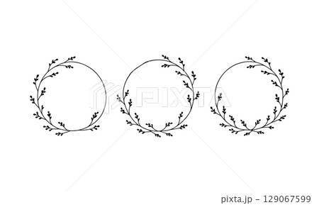 Elegant Wreath Illustration. Elegant Wreath Illustration with floral elements and botanical charm in a thin circular outline for nature-themed design. 129067599