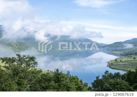 群馬県野反湖の夏景色 - 豊かな緑と湖面が織りなす絶景 129067619