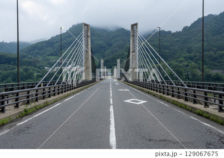 曇り空にそびえる八ッ場ダムの不動大橋 曇り空にそびえる八ッ場ダムの不動大橋 129067675