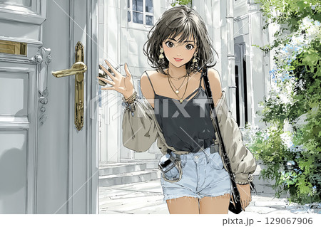 地域支援をする女性スタッフのイラスト素材 129067906