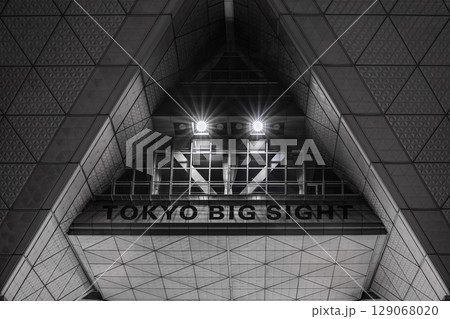 [東京・有明] 東京ビッグサイトのファサードに書いてあるロゴタイプのクローズアップ。 129068020