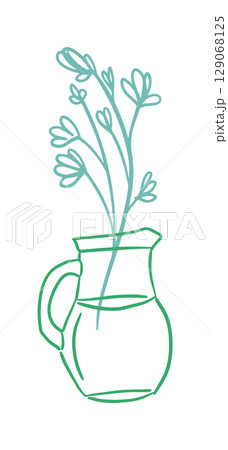 Flower in one line in a vase. hand drawing. Not AI, Vector illustration 129068125