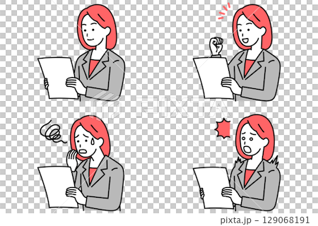 A woman in a suit looking at documents - set 129068191