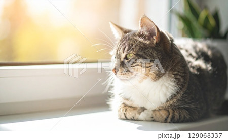 外を眺める猫 129068337