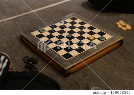 Endgame of Vintage Checkers Match Endgame of Vintage Checkers Match 129068555