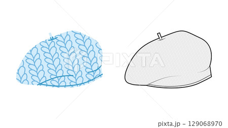 Knitted Beret Hat. Winter Head Fashion accessory cap clothing technical illustration. Vector headgear for Men Knitted Beret Hat. Winter Head Fashion accessory cap clothing technical illustration. Vector headgear for Men 129068970