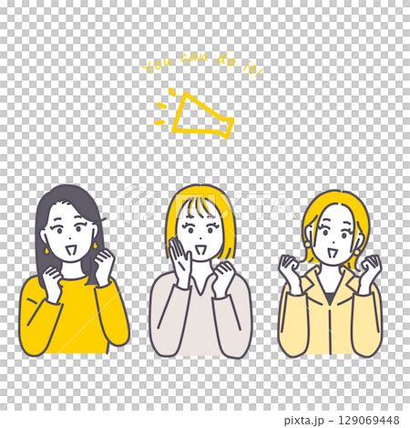 Illustration material of a young woman cheering Illustration material of a young woman cheering 129069448