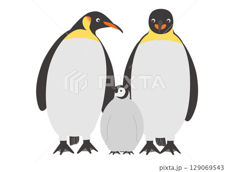 寄り添うコウテイペンギンの親子のイラスト_3匹 129069543