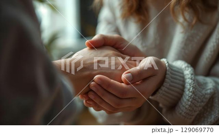 Close up of young couple holding hands. Man and woman holding hands Close up of young couple holding hands. Man and woman holding hands 129069770