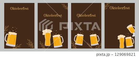 Oktoberfest beer festival Party set poster layout. Beer toast cup glass. For marketing advertisement pub brewerie and social media. Vector illustration. Oktoberfest beer festival Party set poster layout. Beer toast cup glass. For marketing advertisement pub brewerie and social media. Vector illustration. 129069821
