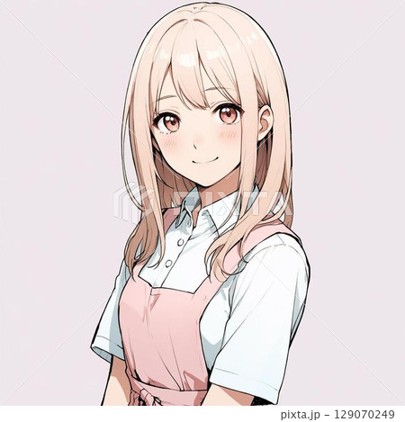控えめにほほ笑む若い女性の保育士ポートレート（白背景） 129070249