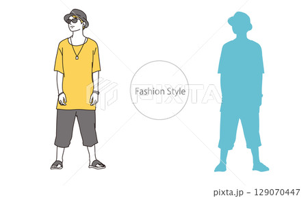 おしゃれなファッションスタイルの男性イラスト素材 129070447