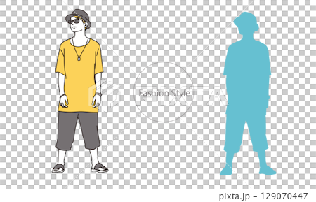 おしゃれなファッションスタイルの男性イラスト素材 129070447