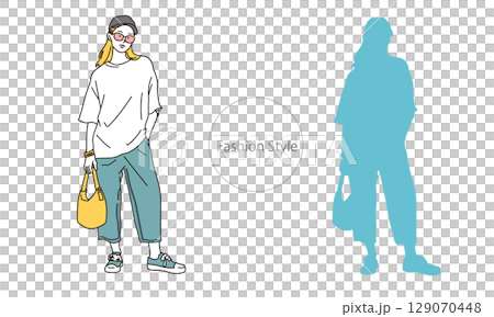 おしゃれなファッションスタイルの女性イラスト素材 129070448