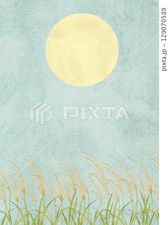 水彩で描いたススキの風景イラスト 129070589
