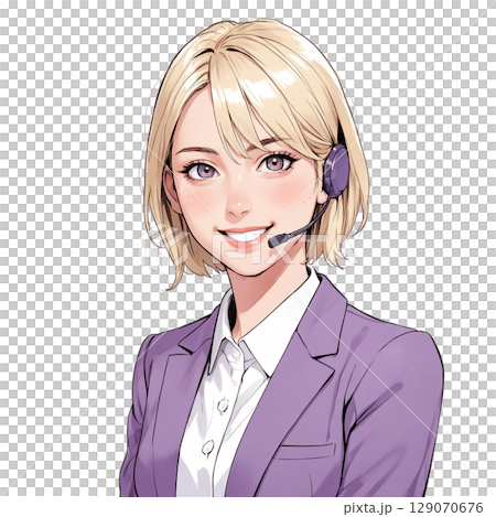 A refreshing blonde operator woman wearing a headset (white background) A refreshing blonde operator woman wearing a headset (white background) 129070676