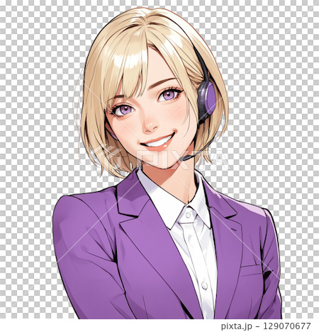 Smiling blonde customer support woman (white background) Smiling blonde customer support woman (white background) 129070677