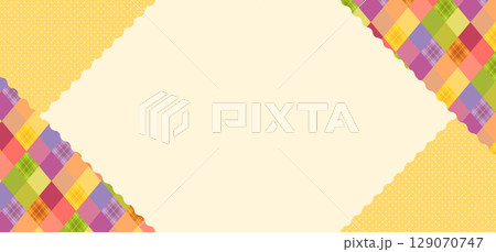 秋色アーガイルと水玉のかわいいフレーム背景 129070747
