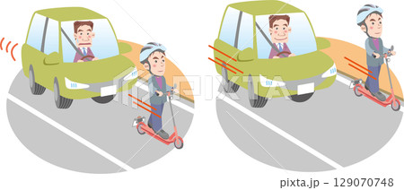 キックスケーター・電動キックボード＜通行ルール・左端の通行＞ 129070748