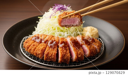 揚げたてのとんかつ 129070829