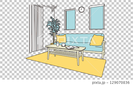 Simple illustration of a living room with a sofa Simple illustration of a living room with a sofa 129070836