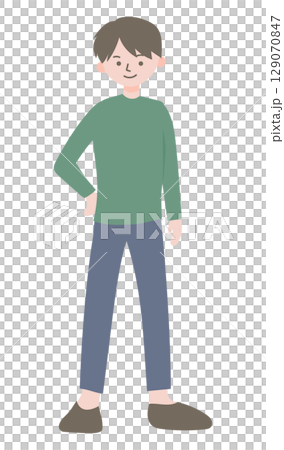 休閒男性角色-全身站立姿勢插圖,單手叉腰-1 休閒男性角色-全身站立姿勢插圖,單手叉腰-1 129070847