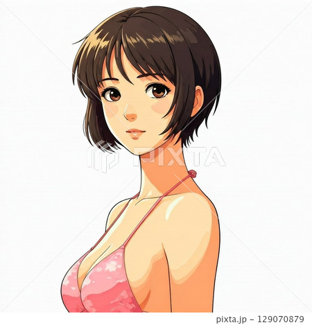 ビキニを着た若い日本人女性のイラスト 129070879