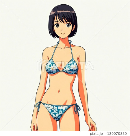 ビキニを着た若い日本人女性のイラスト 129070880