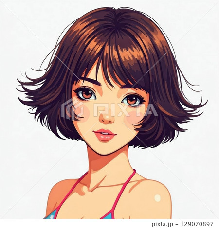 ビキニを着た若い日本人女性のイラスト 129070897