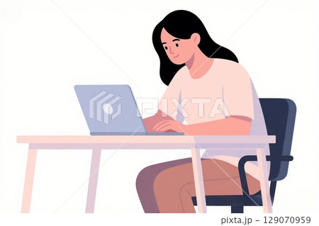 イラスト素材：パソコンを使う女性 129070959
