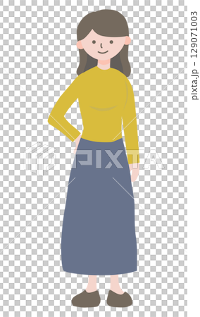 Casual female character - full-body standing pose illustration 1 with one hand on hip 129071003