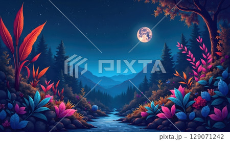 Fantasy Night Botanical Wallpaper With Pink Accents 129071242