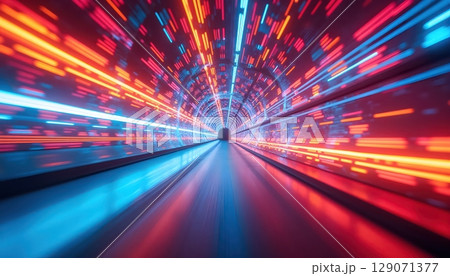 3D Light Corridor With Color Motion Blurred Effects 129071377