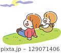 お月見をする子どもたち 129071406