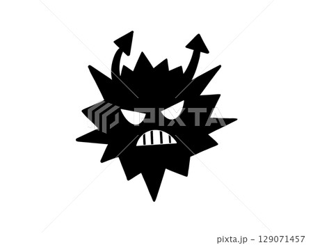 暴れるバイ菌（ウイルス）のシンプルな白黒イラスト 129071457