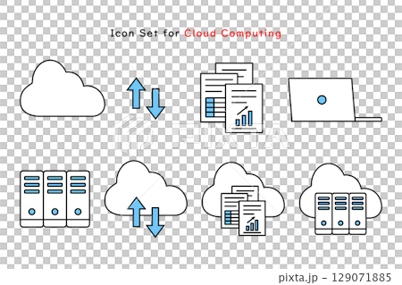 一組圖標，讓人聯想到雲端運算在商業領域的應用 129071885