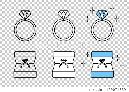 様々な配色が施された婚約指輪のアイコンセット 様々な配色が施された婚約指輪のアイコンセット 129071889