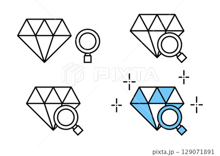 様々な配色が施されたダイヤモンドの鑑定のアイコンセット 129071891