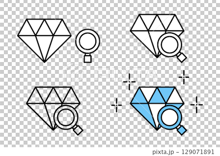 様々な配色が施されたダイヤモンドの鑑定のアイコンセット 129071891
