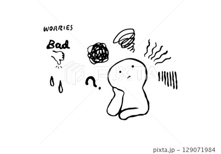 モヤモヤと悩む人のベクターイラストセット 129071984