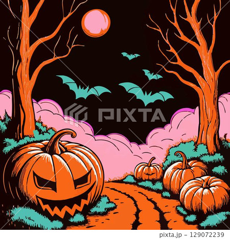 halloween theme background with black bats and spiders 129072239