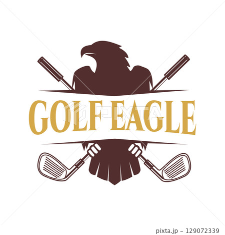 Eagle Golf Logo Powerful Sport Emblem with Clubs and Bold Typography 129072339